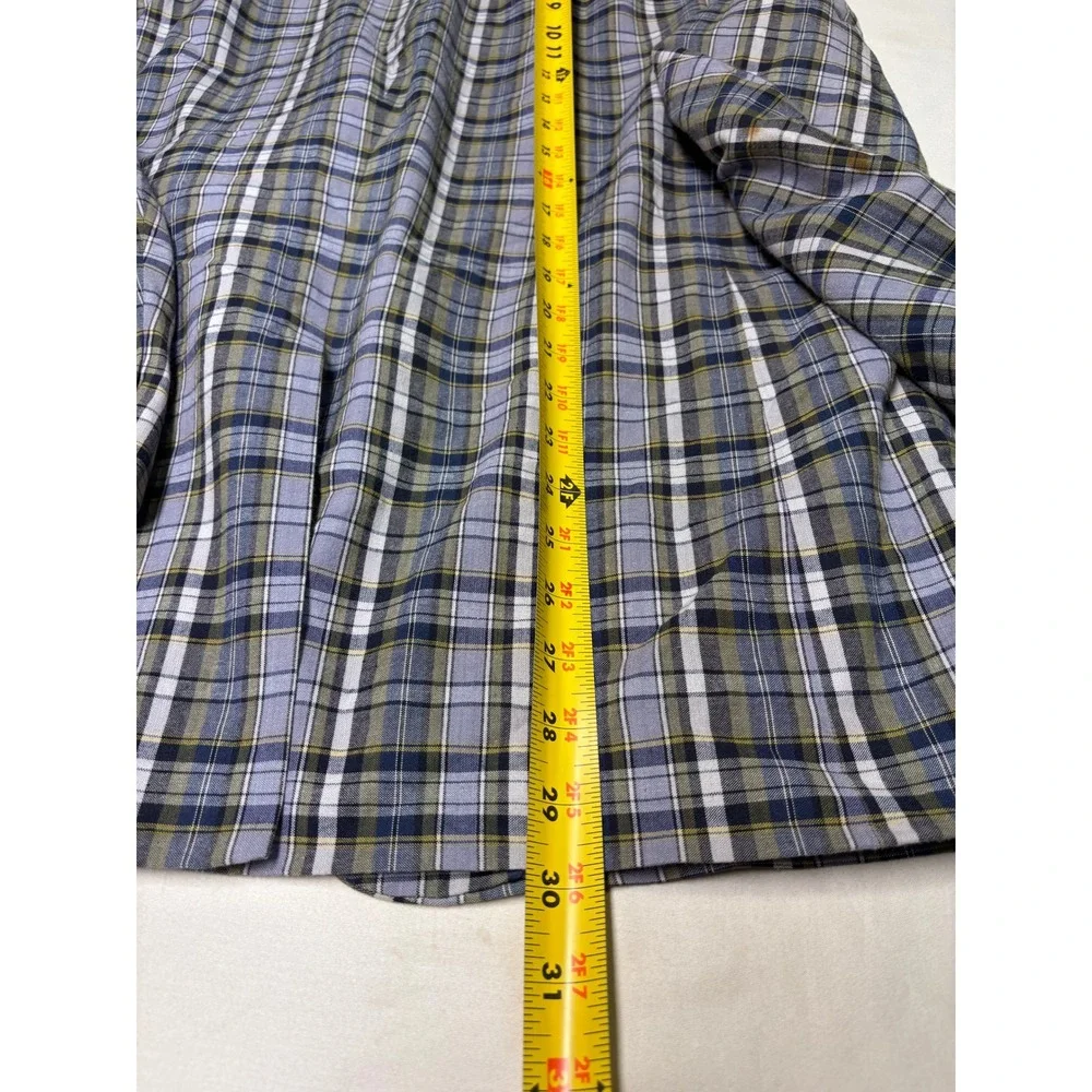Jos A Bank Mens 44S Plaid Sport Coat Blue Green White 100% Cotton Blazer